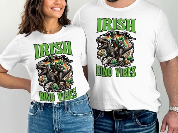 Irish Dino Vibes T-Shirt Irischer Dino Reiter Lustiges Kleeblatt Design Männer Frauen St. Patrick's Day Geschenk, Unisex Tee - Image 3