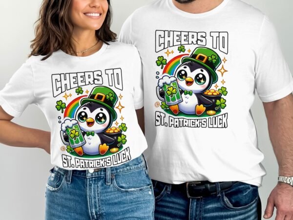 Lustiges Pinguin St Patricks T-Shirt, Irisches Festival Shirt, Niedlicher Tierfreund, Glück Kleeblatt, Bier T-Shirt - Image 3