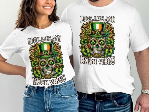 Lustiges Totenkopf Design, Lustiges Irisches Glück Design, Totenkopf mit Kleeblatt Design, St Patrick's Day Design - Image 3