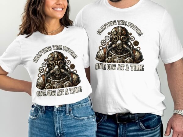 Vintage Futuristisches Steampunk T-Shirt, Retro Fantasiewelt Kostüm, Retro Dampfantrieb Shirt, Industriell Viktorianisches Top, Zahnrad Tee - Image 4