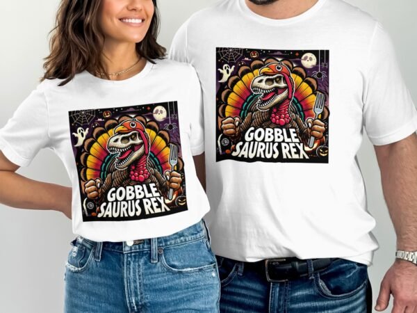 Herbstliches Erntedankfest T-Shirt, Traditionell Amerika Kanada Top, Lustiges Dino T-Rex Truthahn Shirt, Festliches Geflügel Kürbis Tee - Image 4