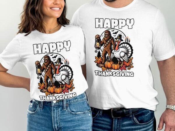 Herbstliches Erntedankfest T-Shirt, Traditionell Amerika Kanada Wandern Top, Lustiges Truthahn Bigfoot Shirt, Festliches Geflügel Kürbis Tee - Image 4