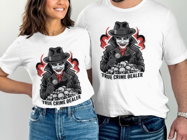Kriminalfälle True Crime T-Shirt, Mystische Horror Geschichten für Krimifans Tee, Rätsel Maskierter Verbrecher Top, Ermittlungen Joker Shirt - Image 4