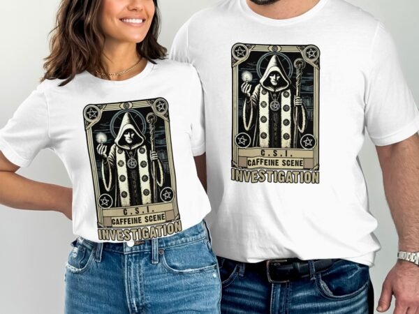 Kriminalfälle Tarot Karten T-Shirt, Mystische Tarotkarten für Krimi Fans Tee, Esoterik Kartenlegen Detektiv Top, Tarotdeck Wahrsager Shirt - Image 4