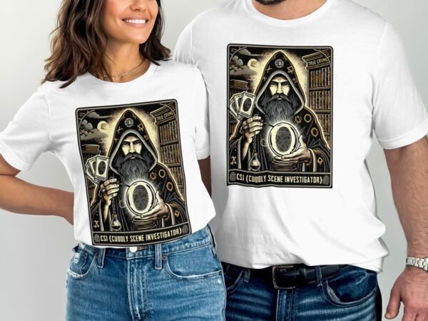 Kriminalfälle Tarot Karten T-Shirt, Mystische Tarotkarten für Krimi Fans Tee, Esoterik Kartenlegen Detektiv Top, Tarotdeck Wahrsager Shirt - Image 4