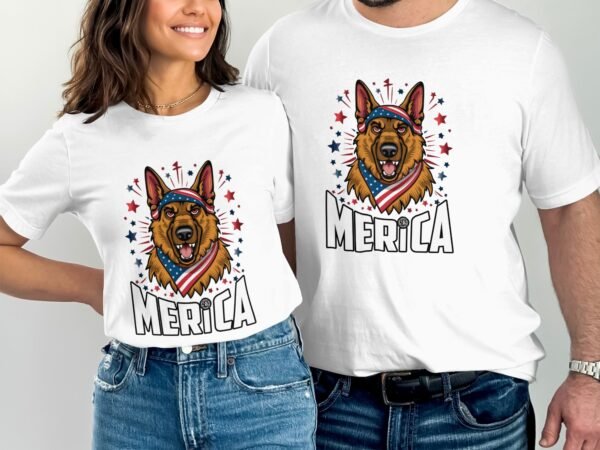 Amerikanischer Schäferhund T-Shirts USA Flagge Shirts 4. Juli Patrioten Dinosaurier Shirts T-Rex Shirts Merica Hund Freiheit Demokratie - Image 4
