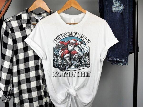Snowboarder by Day Santa by Night T-Shirt, Funny Christmas Shirt, Snowboarding Holiday Design, Cool Winter Sports Tee, Gift for Snowboarders - Image 2