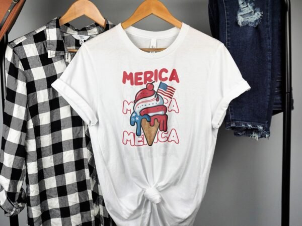 Nationalfeiertag T-Shirt USA 4 Juli Outfit Veteran Patrioten Look Freiheit Style Merica Rot Weiß Blau Eiscreme Design Freiheitsstatue Stolz - Image 2
