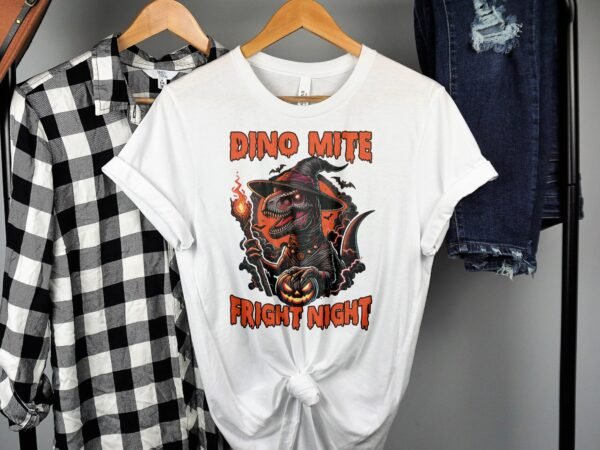 Scary Dinosaur Halloween T-Shirt, Spooky T-Rex Tee, Fun Magic Costume Dino Shirt, Hunter Witch Hour Madness Top, Trick-Or-Treat Night Party - Image 2