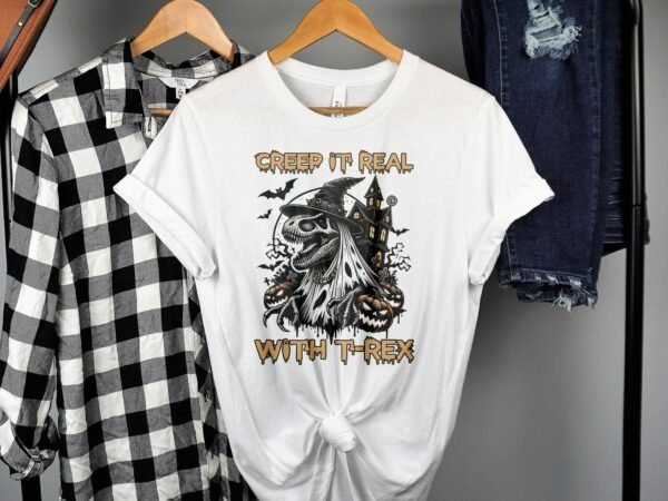Scary Dinosaur Halloween T-Shirt, Spooky T-Rex Tee, Fun Magic Costume Dino Shirt, Hunter Witch Hour Madness Top, Trick-Or-Treat Night Party - Image 2