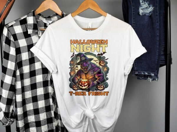 Scary Dinosaur Halloween T-Shirt, Spooky T-Rex Tee, Fun Magic Costume Dino Shirt, Hunter Witch Hour Madness Top, Trick-Or-Treat Night Party - Image 2