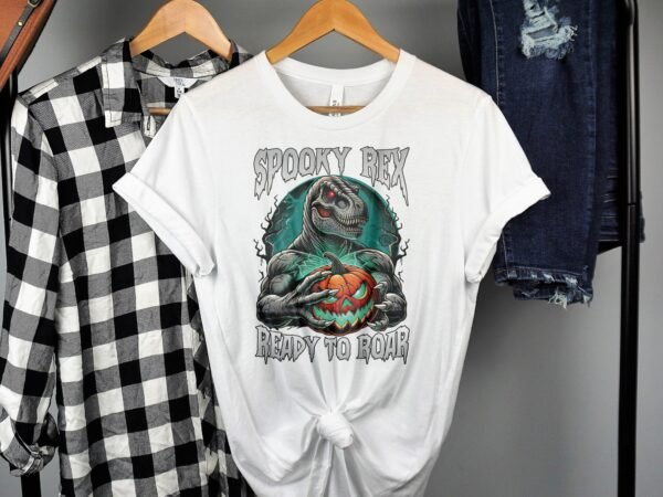 Scary Dinosaur Halloween T-Shirt, Spooky T-Rex Tee, Fun Magic Costume Dino Shirt, Hunter Witch Hour Madness Top, Trick-Or-Treat Night Party - Image 2
