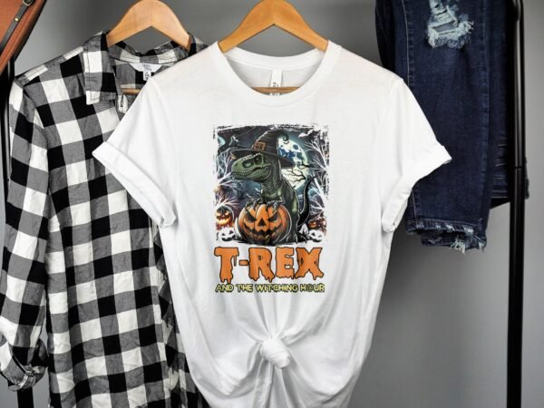 Scary Dinosaur Halloween T-Shirt, Spooky T-Rex Tee, Fun Magic Costume Dino Shirt, Hunter Witch Hour Madness Top, Trick-Or-Treat Night Party - Image 2