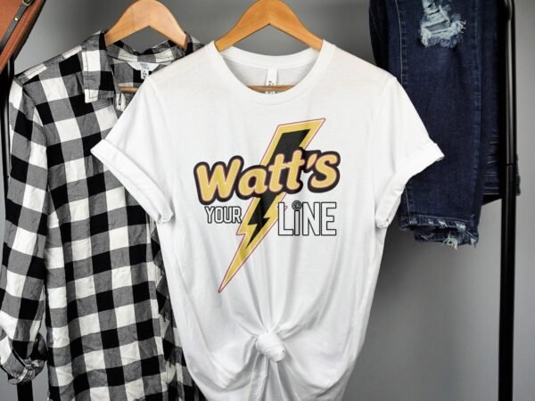 Funny Graphic Tee, Watt's Your Line T-Shirt, Humor Shirt, Unique Graphic Tee, Cool Lightning Bolt Shirt, Unisex Casual Tee, Gift Idea - Image 2