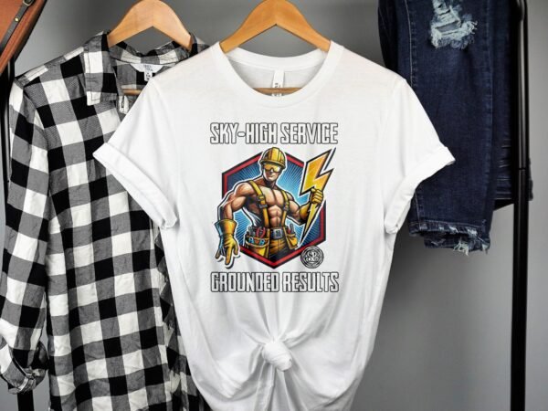 Electrician T-Shirt, Sky-High Service Grounded Results, Gift for Electricians, Unique Graphic Tee, Funny Electrician Shirt - Image 2