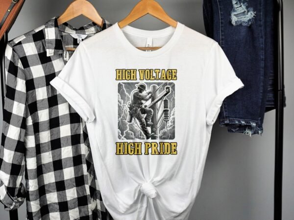 High Voltage High Pride T-Shirt, Electrician Lineman Tee for Power Workers, Unique Graphic Print for Lineman Gift - Image 2