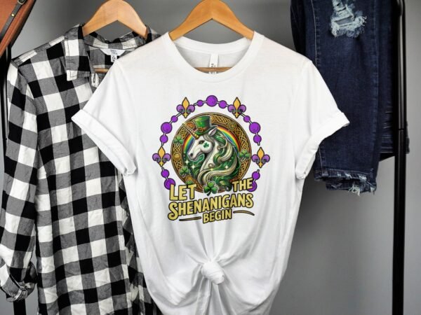 Saint Patricks Day Einhorn T-Shirt Regenbogen Kleeblatt Tee Mardi Gras Festival Outfit Irland Shirt Farbenfrohe Motiv Partykostüme - Image 2