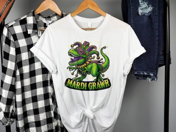 Saint Paddy Dinosaurier Mardi Gras Shirt Karneval Dinosaurier Design Mardi Grawr T-Rex Grafik Faschings Glücksbringer Shirt Kleblätter - Image 2