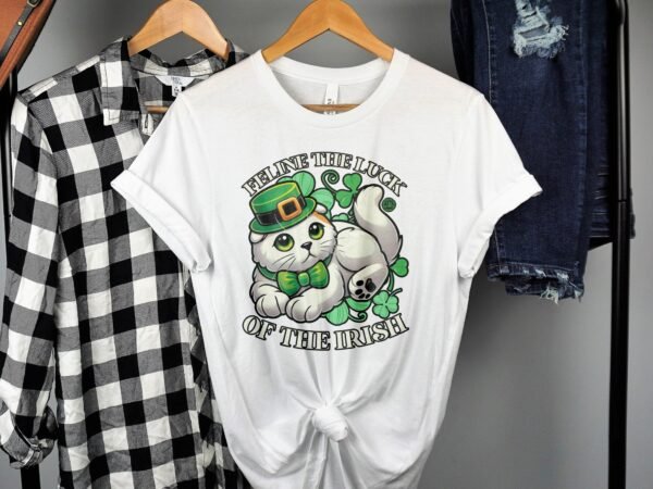 Glück Irland T-Shirt Katzenliebhaber Kleeblatt Stil St Patrick's Day Tee Irland Glückstier Bekleidung Keltische Kleeblätter Shirt Glücksklee - Image 2