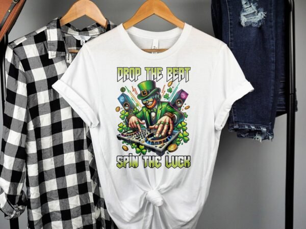Grüner DJ Kobold T-Shirt Beat Festival St. Paddy Shirt für Musikliebhaber Party Musik Kleeblätter Fan Ginger Glücksbringer Tee St. Patrick - Image 2