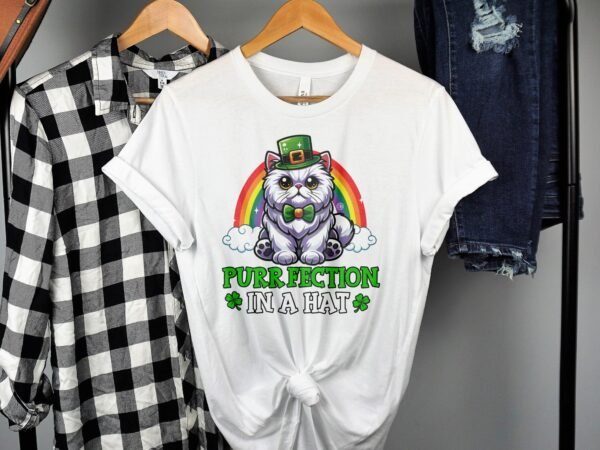 Lustiger St. Patricks Day Katzen T-Shirt, Perfekte Katze in einem Hut, Niedliches St. Patricks Day Tier T-Shirt, Welthundetag Geschenkidee - Image 2