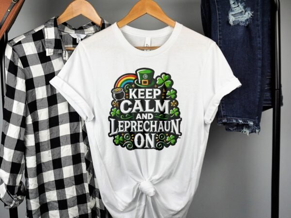 Lustige Leprechaun Design T-Shirt, Irisches Kleeblatt und Regenbogen, Halte Ruhe und trage ein Leprechaun Shirt - Image 2