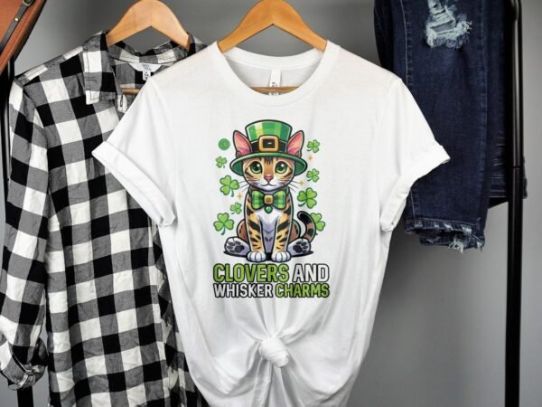 St. Patrick's Day T-Shirt, Katzen T-Shirt, Hunde T-Shirt, lustiges T-Shirt, Klee-Design, Whisker Charms, Herren Damen Shirt - Image 2