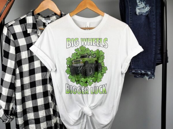 Monster Truck Shirt, Big Wheels Bigger Luck T-Shirt, Lucky Monster Truck Tee, Clover Monster Truck Shirt, St. Patrick's Day Tee - Image 2