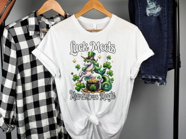 Einhorn T-Shirt Kleeblatt Shirt Glückliches Mardi Gras Design Magisches Motiv Kinder Party Outfit St Paddys Day Karneval Gold Kostüm - Image 2