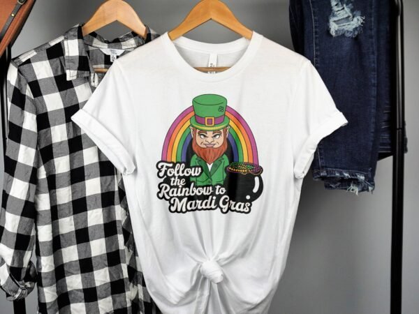 Lustiges St. Patrick's Day und Mardi Gras Shirt, Follow the Rainbow T Shirt, Irischer Kobold Karnevals Shirt, Geschenkidee - Image 2