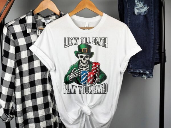 St. Patricks Day Shirt Poker Design, Lustig Shirt Skull mit Karten, Casino Glücksbringer, Poker Chip T-Shirt Herren, Geburtstag Überraschen - Image 2