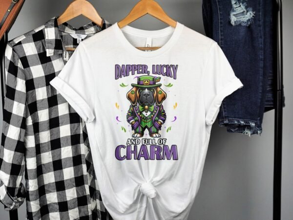 St Patricks Day Mardi Gras T Shirt, Dapper Lucky And Full Of Charm, Funny Dog Shirt, Irish New Orleans Crossover Tee - Image 2
