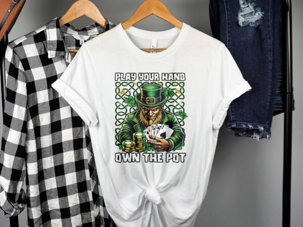 St. Patricks Day T Shirt, Poker Casino Shirt, Irish Leprechaun Playing Cards, Luck of the Irish Tee, Poker Gift for Him - Image 2