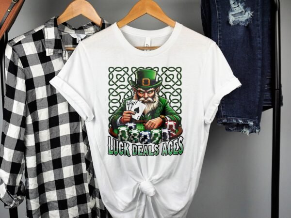 Saint Patricks Day Poker Shirt, Lustiger Poker Leprechaun, Glück Dealt Aces TShirt, Casino Spieler Hemd, Irland Poker Fan Kleidung - Image 2