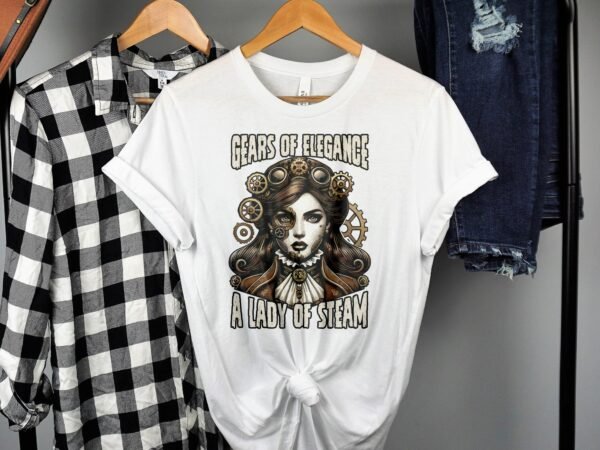 Vintage Futuristisches Steampunk T-Shirt, Retro Fantasiewelt Kostüm, Retro Dampfantrieb Shirt, Industriell Viktorianisches Top, Zahnrad Tee - Image 2