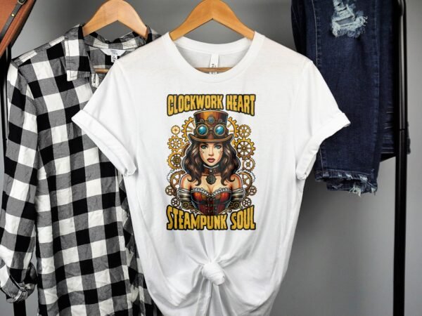 Vintage Futuristisches Steampunk T-Shirt, Retro Fantasiewelt Kostüm, Retro Dampfantrieb Shirt, Industriell Viktorianisches Top, Zahnrad Tee - Image 2
