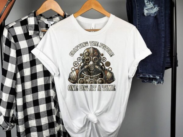 Vintage Futuristisches Steampunk T-Shirt, Retro Fantasiewelt Kostüm, Retro Dampfantrieb Shirt, Industriell Viktorianisches Top, Zahnrad Tee - Image 2