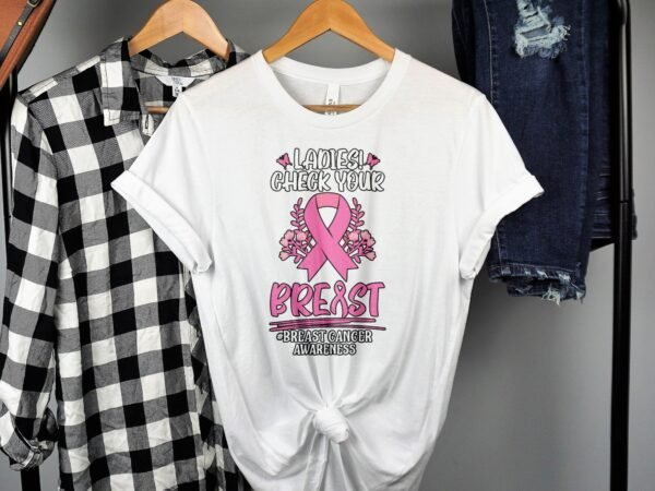 Kampf Stärke Hoffnung Brustkrebs Bewusstsein T-Shirt, Vorsorgeuntersuchung Gesundheit Tee, Hilfe Symbol der Solidarität Pinke Schleife Top - Image 2