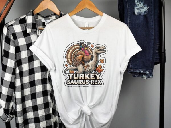 Herbstliches Erntedankfest T-Shirt, Traditionell Amerika Kanada Top, Lustiges Dino T-Rex Truthahn Shirt, Festliches Geflügel Kürbis Tee - Image 2
