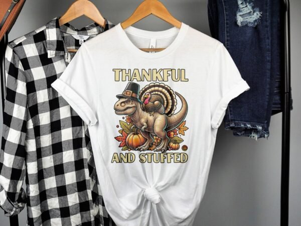 Herbstliches Erntedankfest T-Shirt, Traditionell Amerika Kanada Top, Lustiges Dino T-Rex Truthahn Shirt, Festliches Geflügel Kürbis Tee - Image 2