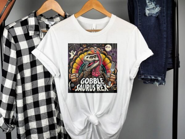 Herbstliches Erntedankfest T-Shirt, Traditionell Amerika Kanada Top, Lustiges Dino T-Rex Truthahn Shirt, Festliches Geflügel Kürbis Tee - Image 2