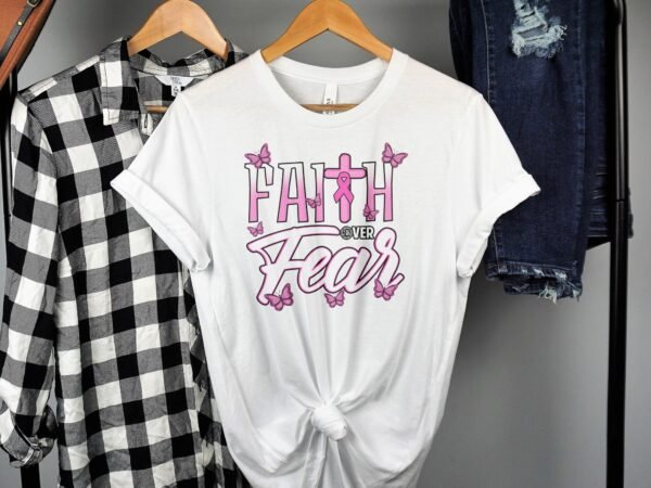 Kampf Stärke Hoffnung Brustkrebs Bewusstsein T-Shirt, Vorsorgeuntersuchung Gesundheit Tee, Hilfe Symbol der Solidarität Pinke Schleife Top - Image 2