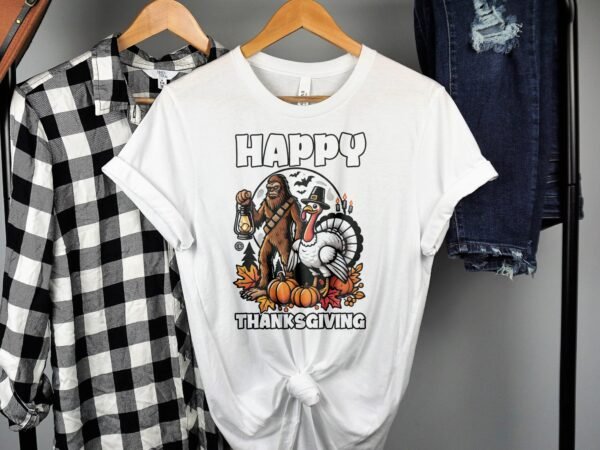 Herbstliches Erntedankfest T-Shirt, Traditionell Amerika Kanada Wandern Top, Lustiges Truthahn Bigfoot Shirt, Festliches Geflügel Kürbis Tee - Image 2