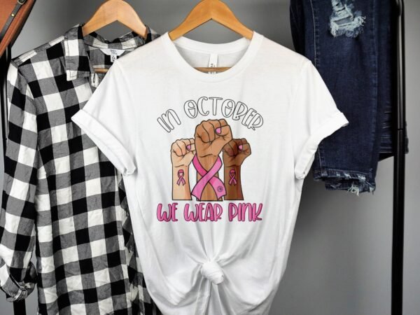 Kampf Stärke Hoffnung Brustkrebs Bewusstsein T-Shirt, Vorsorgeuntersuchung Gesundheit Tee, Hilfe Symbol der Solidarität Pinke Schleife Top - Image 2