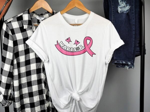 Kampf Stärke Hoffnung Brustkrebs Bewusstsein T-Shirt, Vorsorgeuntersuchung Gesundheit Tee, Hilfe Symbol der Solidarität Pinke Schleife Top - Image 2