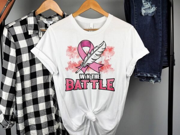 Kampf Stärke Hoffnung Brustkrebs Bewusstsein T-Shirt, Vorsorgeuntersuchung Gesundheit Tee, Hilfe Symbol der Solidarität Pinke Schleife Top - Image 2