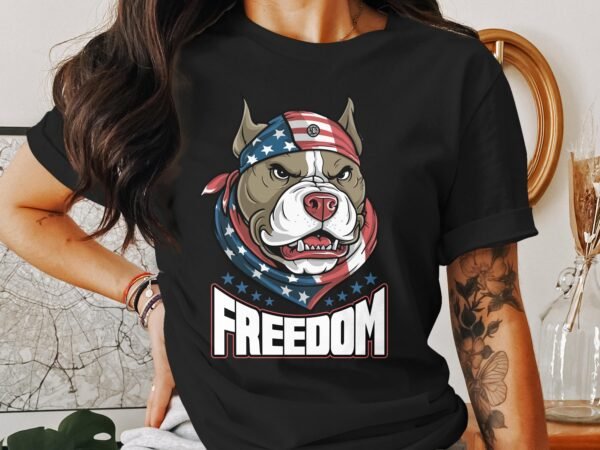 Freiheit Pitbull TShirt Bull USA 4 Juli Outfit Veteran Patrioten Look Freiheit Style Nationalstolz Flaggen Design Rot Weiß Blau Kämpfer Tee - Image 3