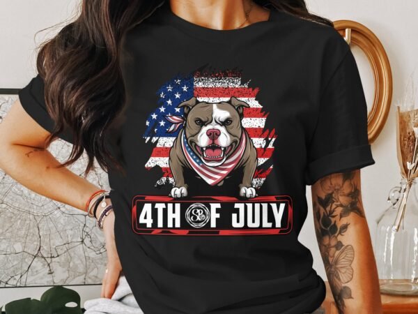 Unabhängigkeitstag Shirt Pitbull USA 4 Juli Outfit Veteran Patrioten Look Freiheit Style Amerika Flaggen Design Rot Weiß Blau Sommerkleidung - Image 3