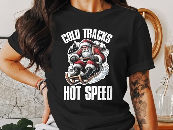 Weihnachtsmann Schlitten lustiges T-Shirt, Geschenkidee für Männer, Frauen, Kinder, cooler Weihnachtspullover, kalte Strecken heiße - Image 3