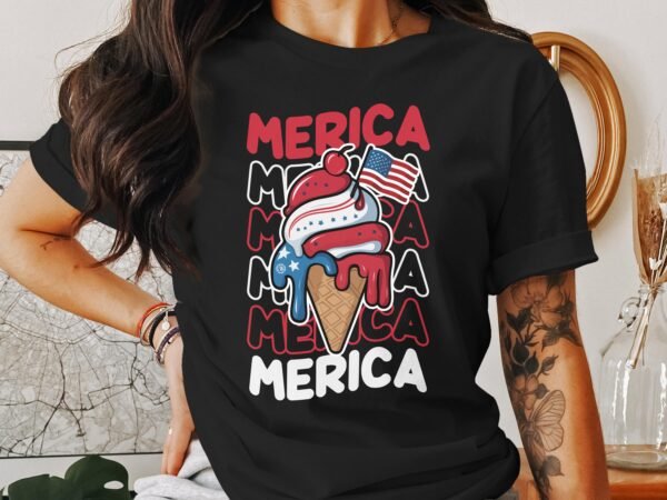 Nationalfeiertag T-Shirt USA 4 Juli Outfit Veteran Patrioten Look Freiheit Style Merica Rot Weiß Blau Eiscreme Design Freiheitsstatue Stolz - Image 3